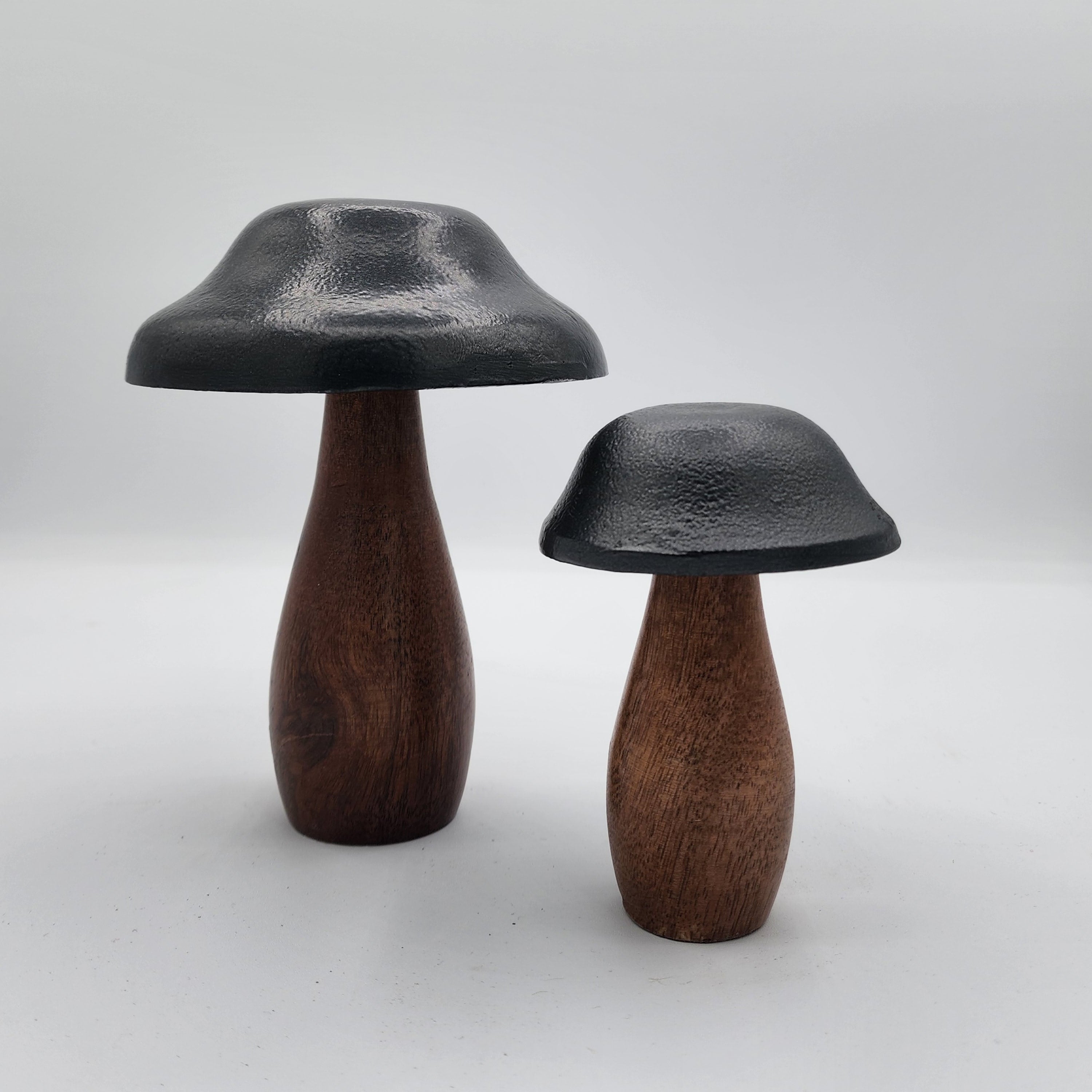 Decorative Mushroom Sculpture Wooden Base with Metal Top