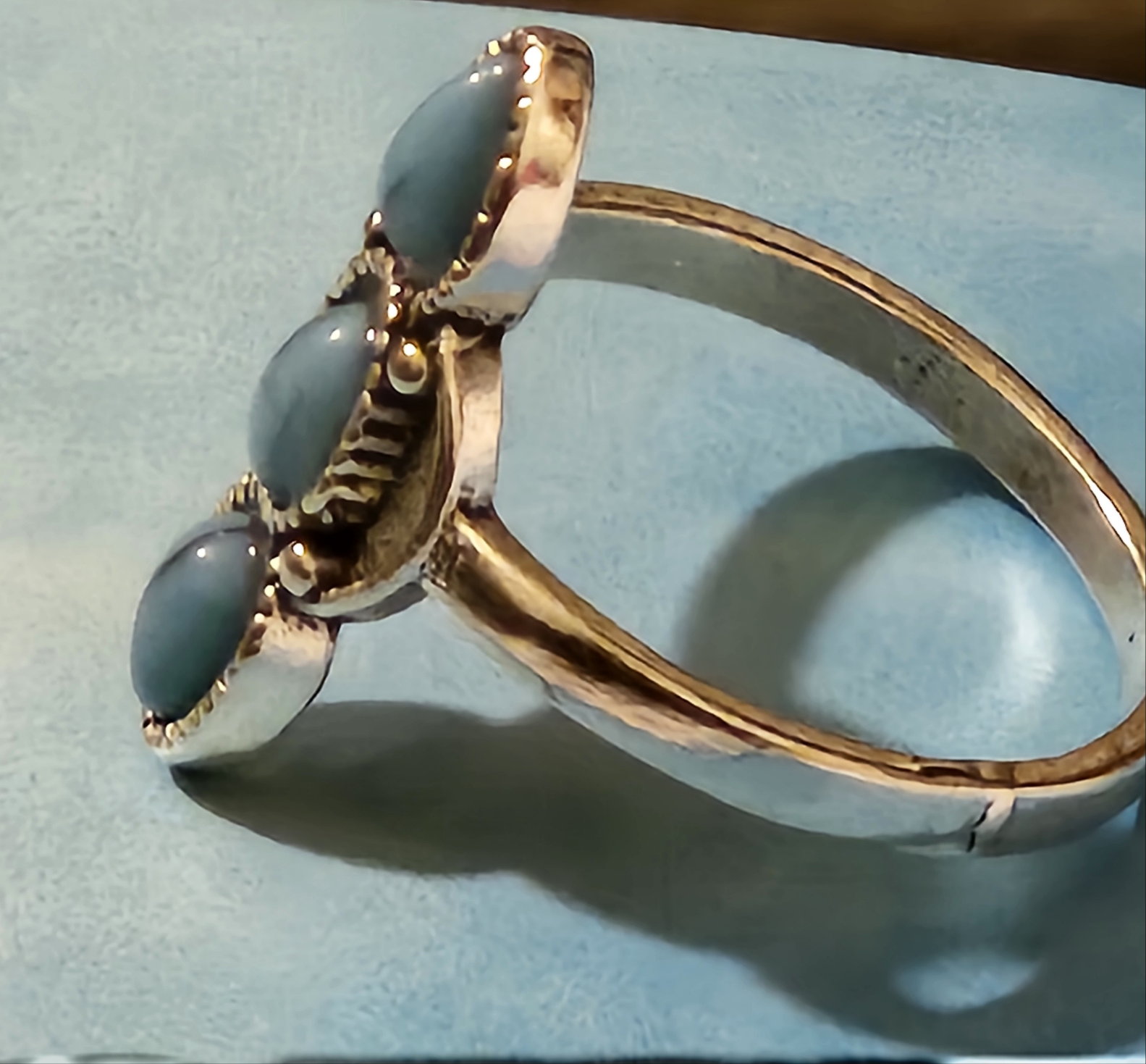 Bright Alloy Plated Silver Faux Turquoise Ring Size 9.5