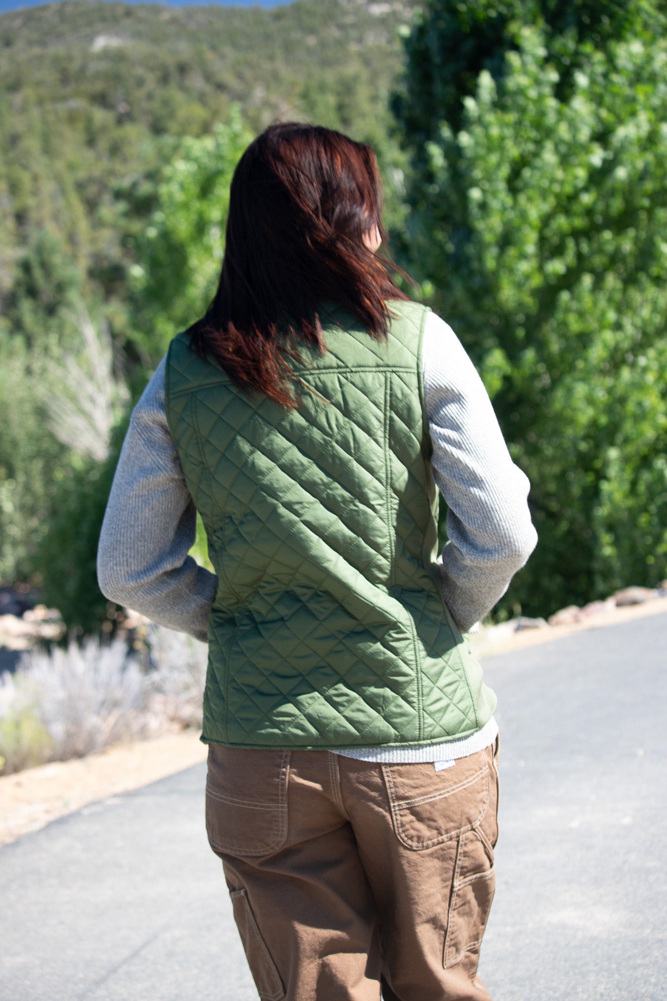 Kim Rogers Olive Quilted Zip Vest Lightweight Ribbed Trim New With Tags