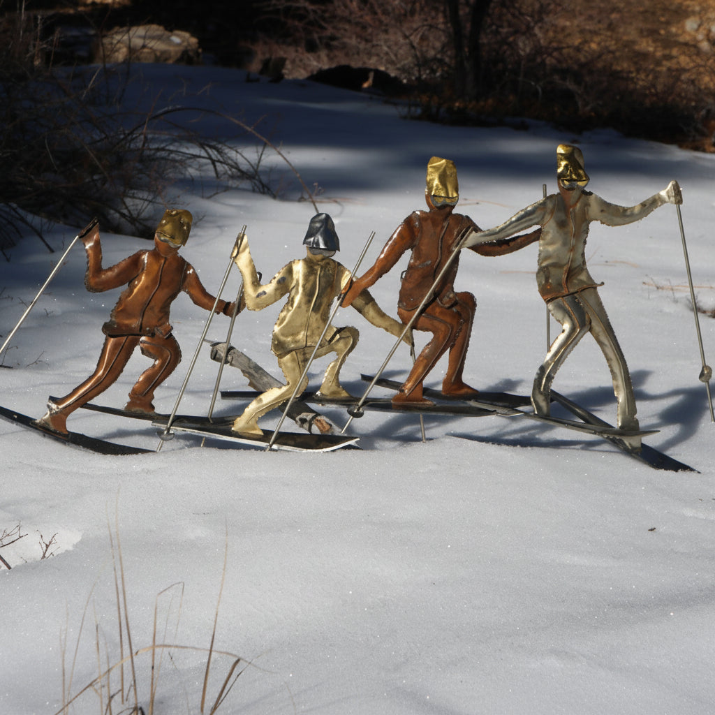 Metal Ski Family Sword & Spike Sculpture