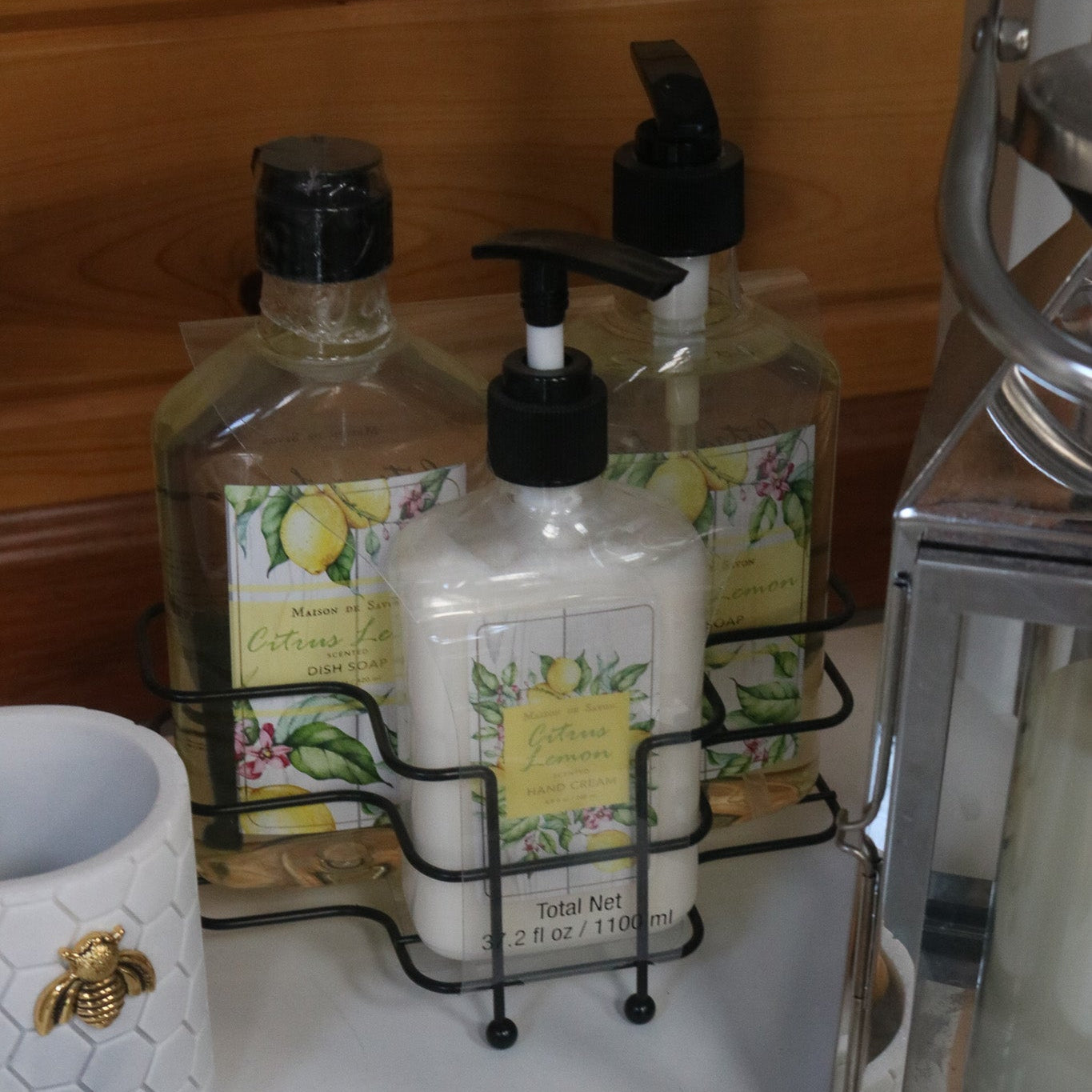 Maison De Savon 3 Piece Citrus Hand Cream & Soap Set with Metal Basket Caddy