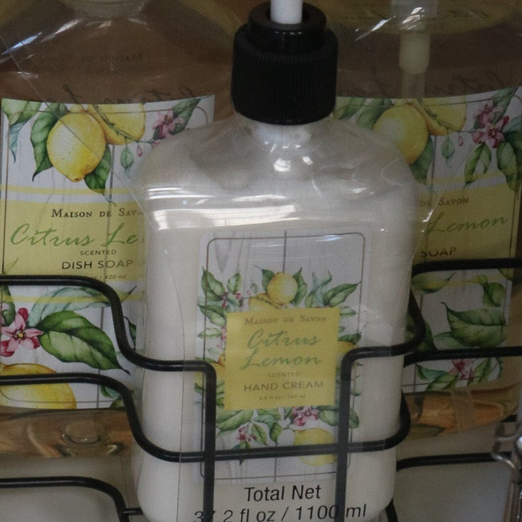 Maison De Savon 3 Piece Citrus Hand Cream & Soap Set with Metal Basket Caddy