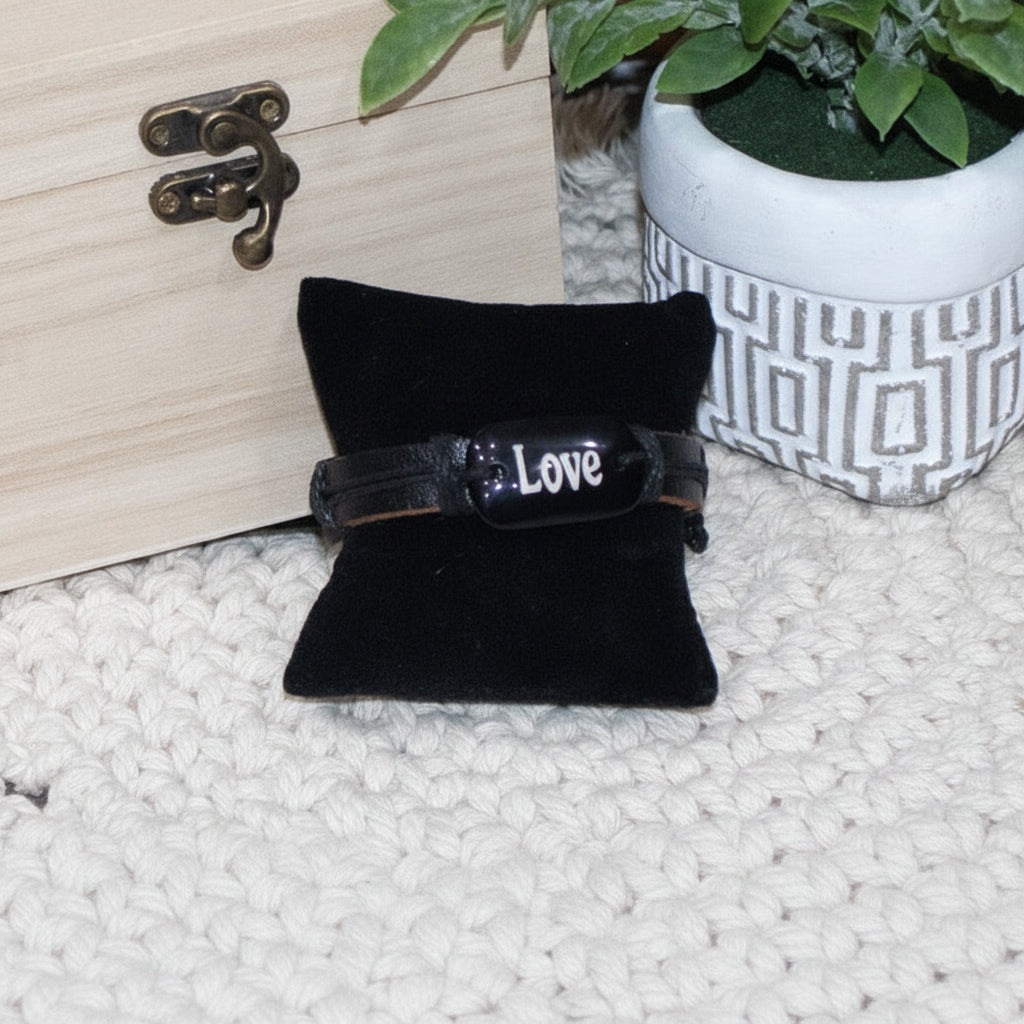 Leather Strap "Love" Charm Adjustable Bracelet