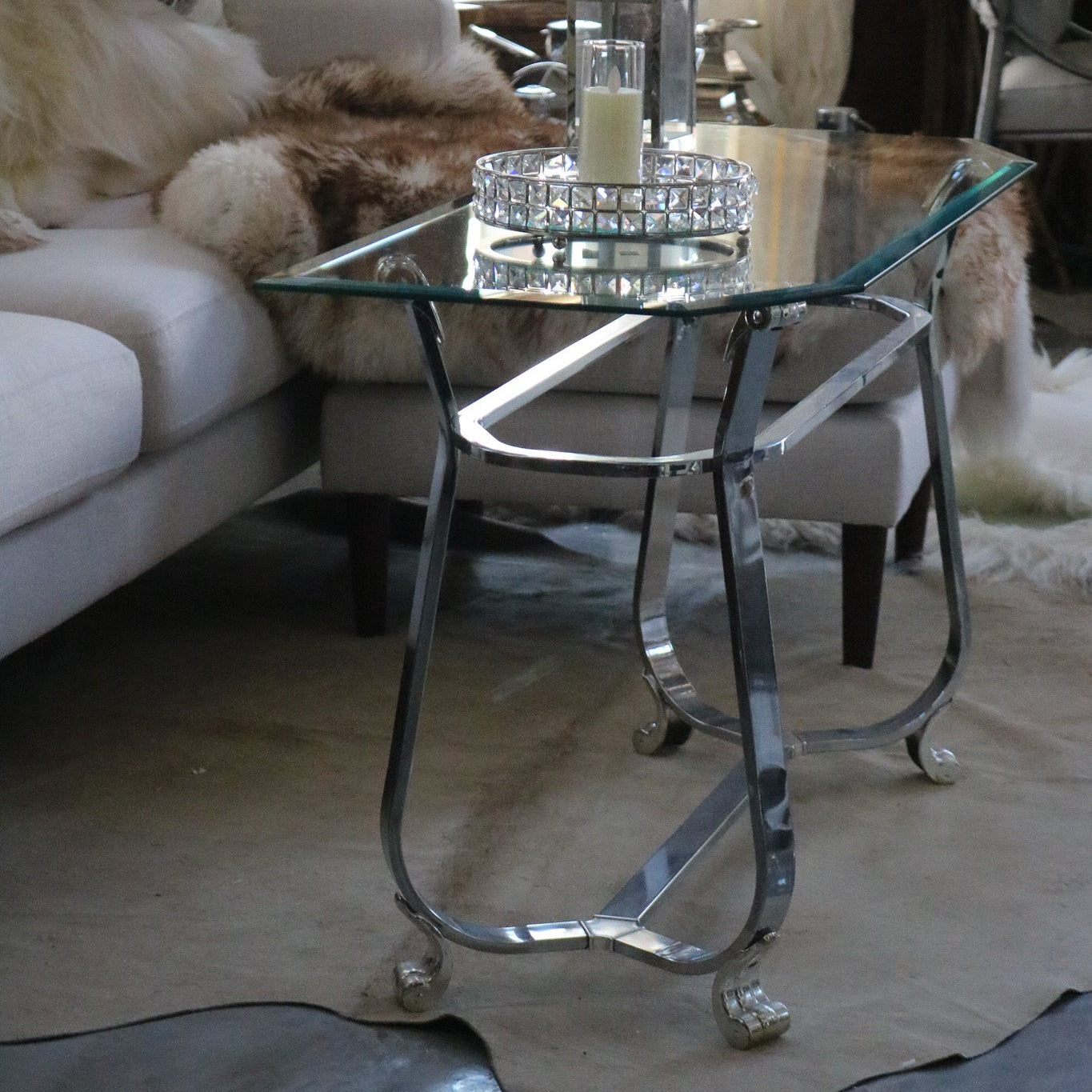 Kreiss Beveled Glass Chrome Body Rectangle End Table