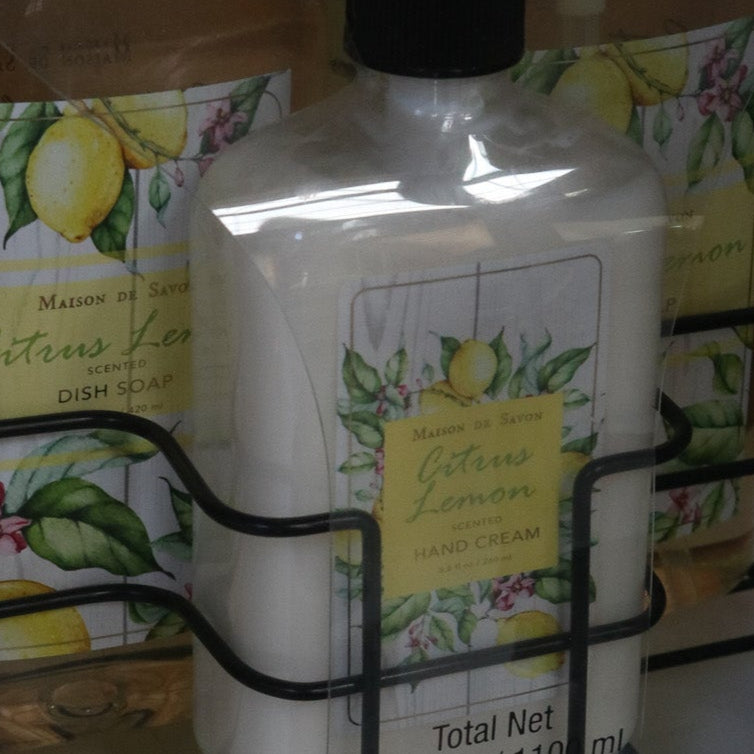 Maison De Savon 3 Piece Citrus Hand Cream & Soap Set with Metal Basket Caddy