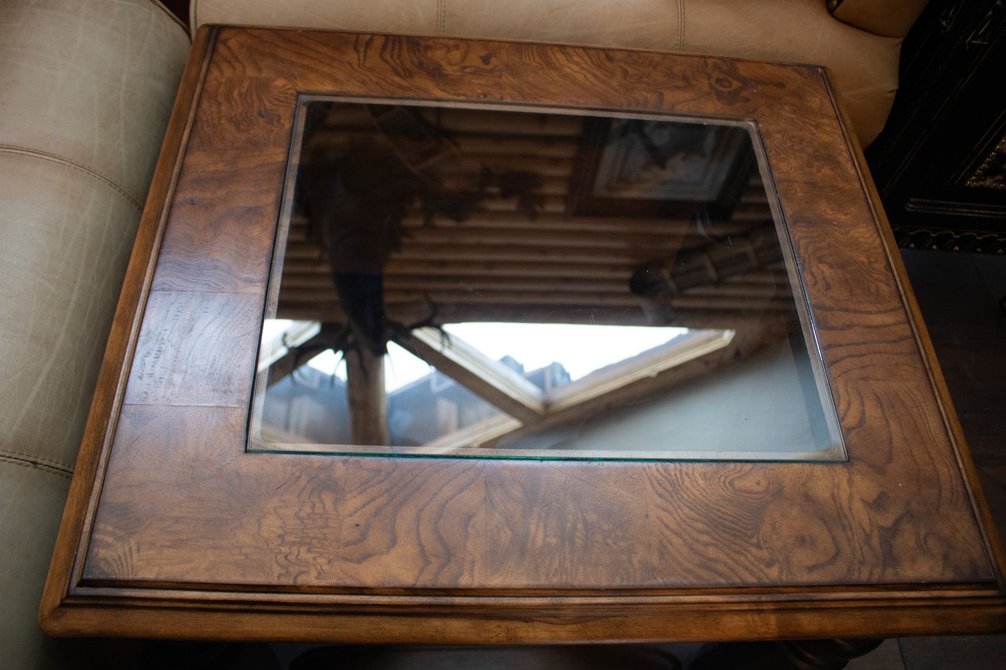 Square Coffee Table Top with Small Glass Inlay