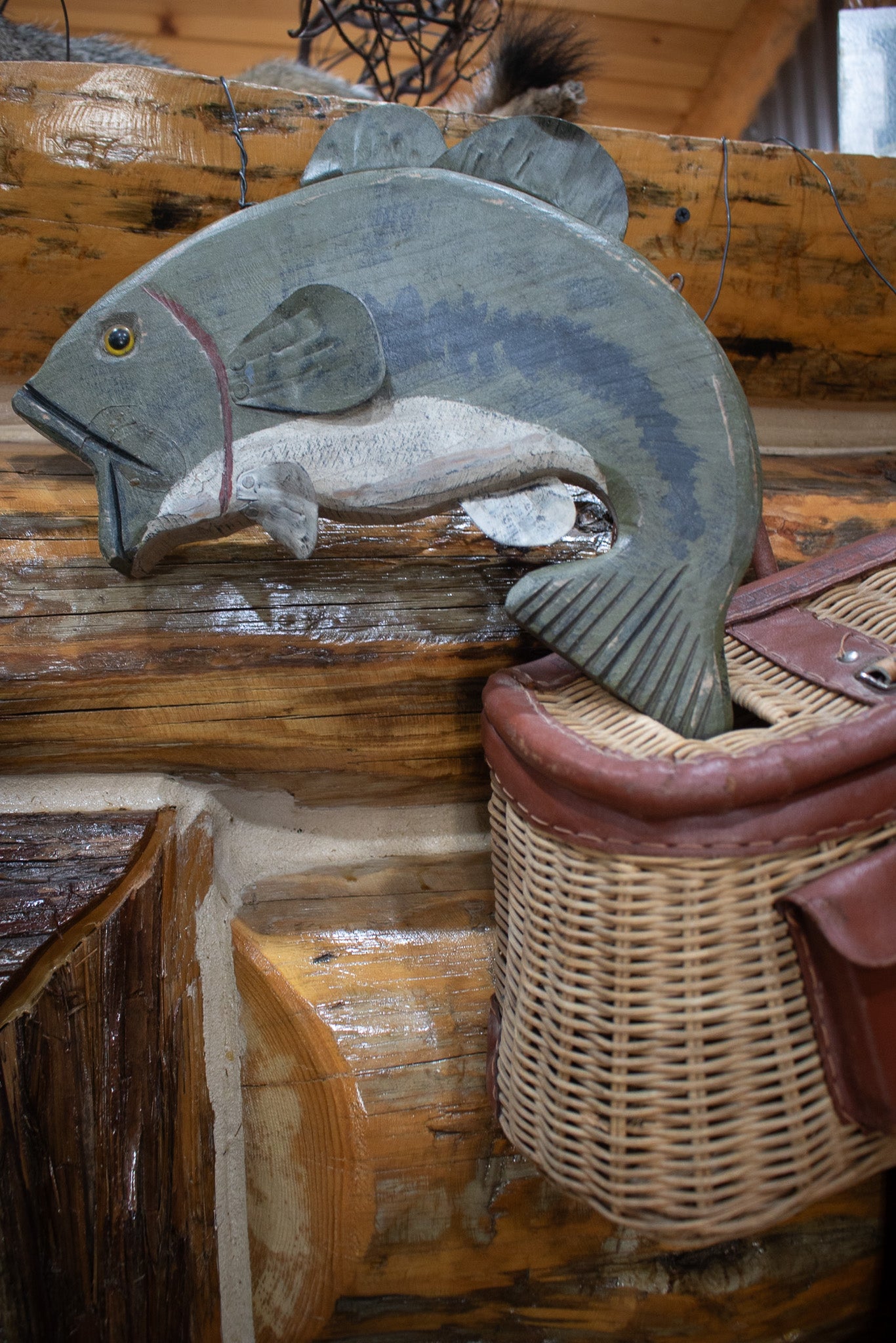 Wood Carved Colorfully Painted Fish with Metal Fin Details