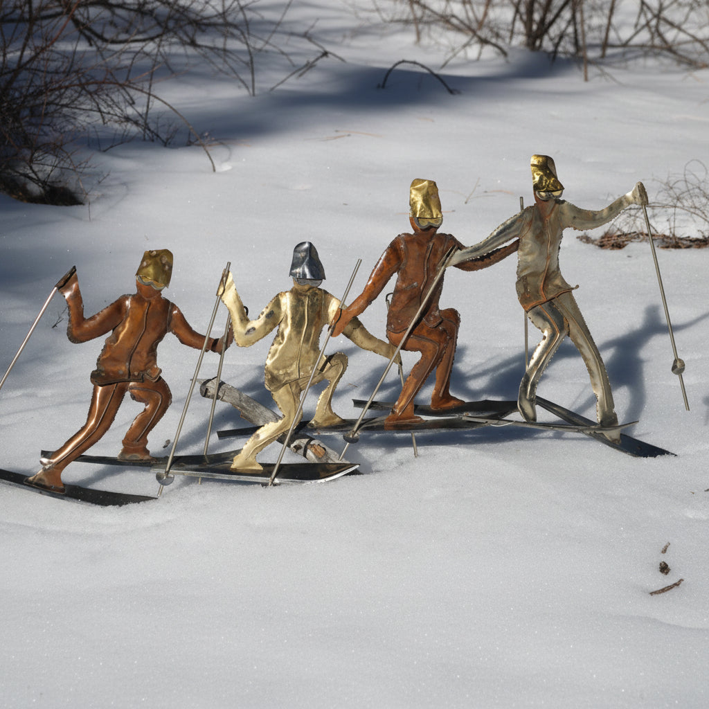 Metal Ski Family Sword & Spike Sculpture