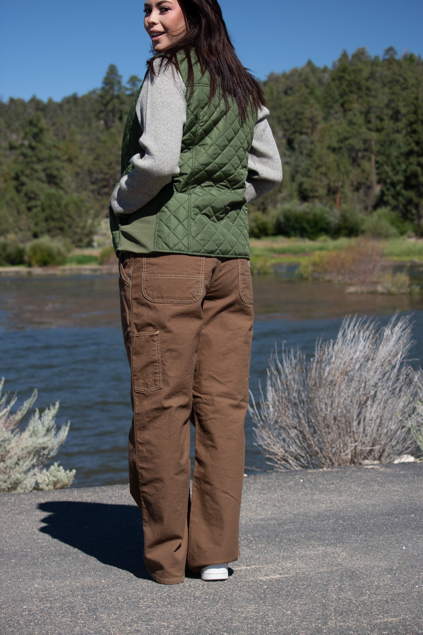 Kim Rogers Olive Quilted Zip Vest Lightweight Ribbed Trim New With Tags