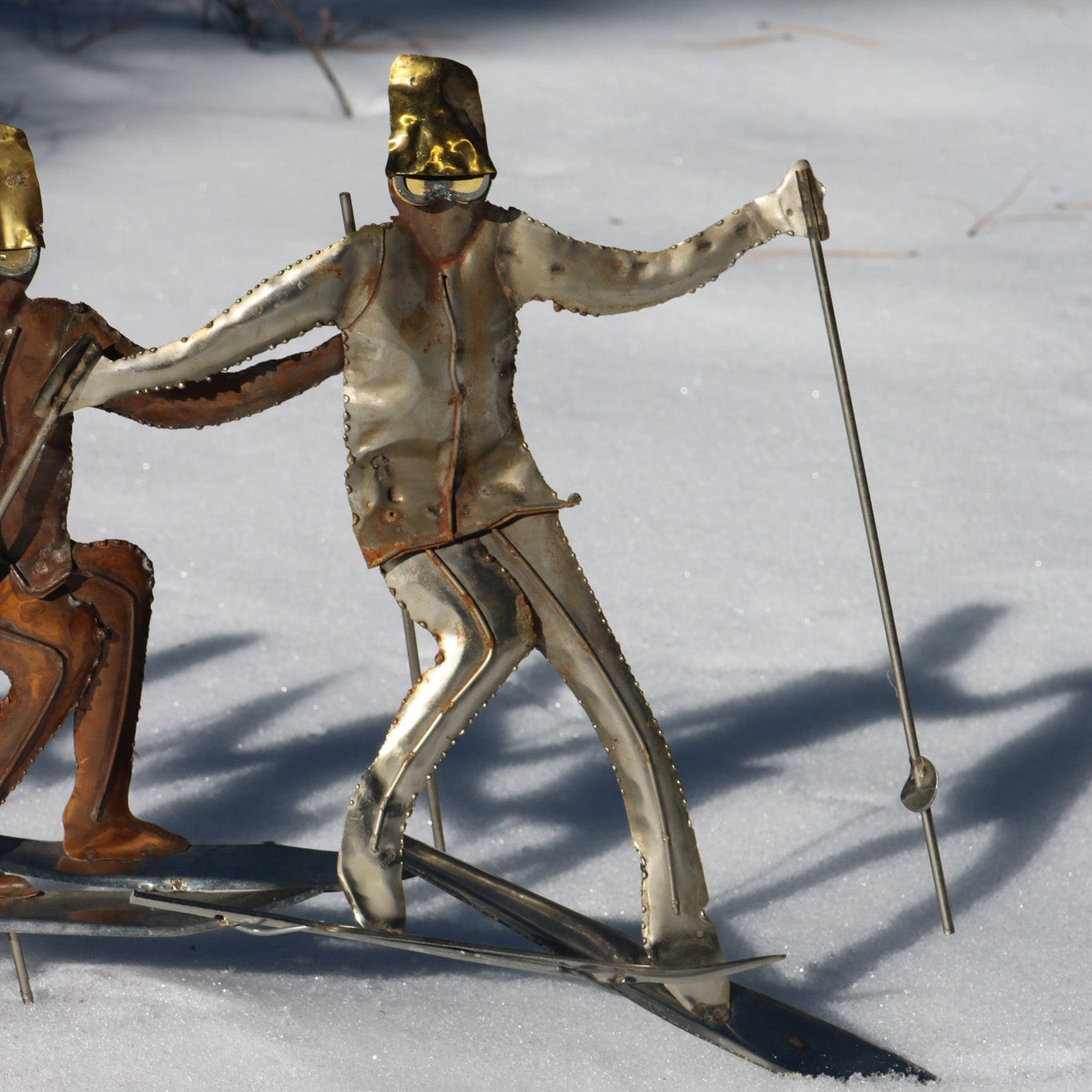 Metal Ski Family Sword & Spike Sculpture