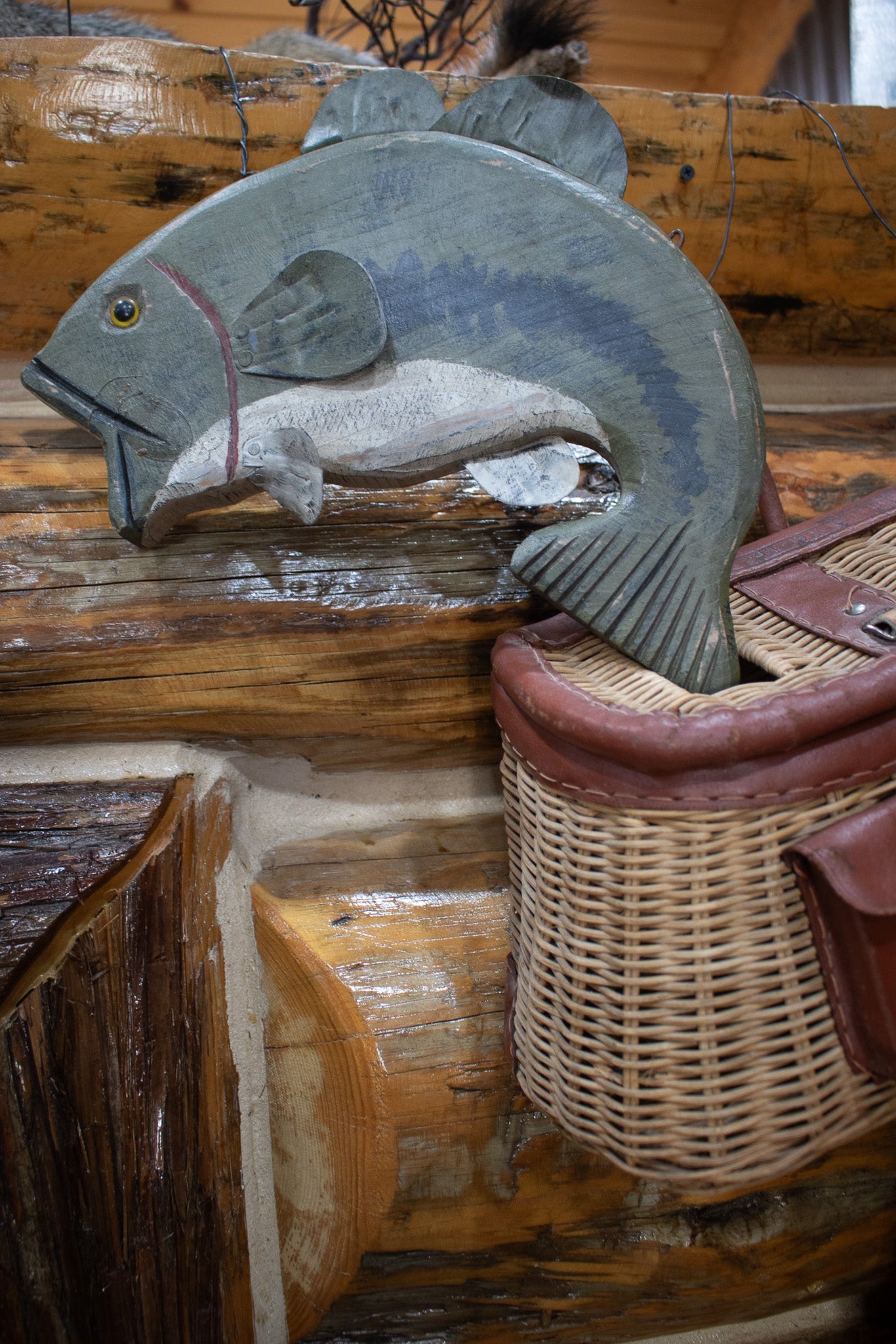 Wood Carved Colorfully Painted Fish with Metal Fin Details