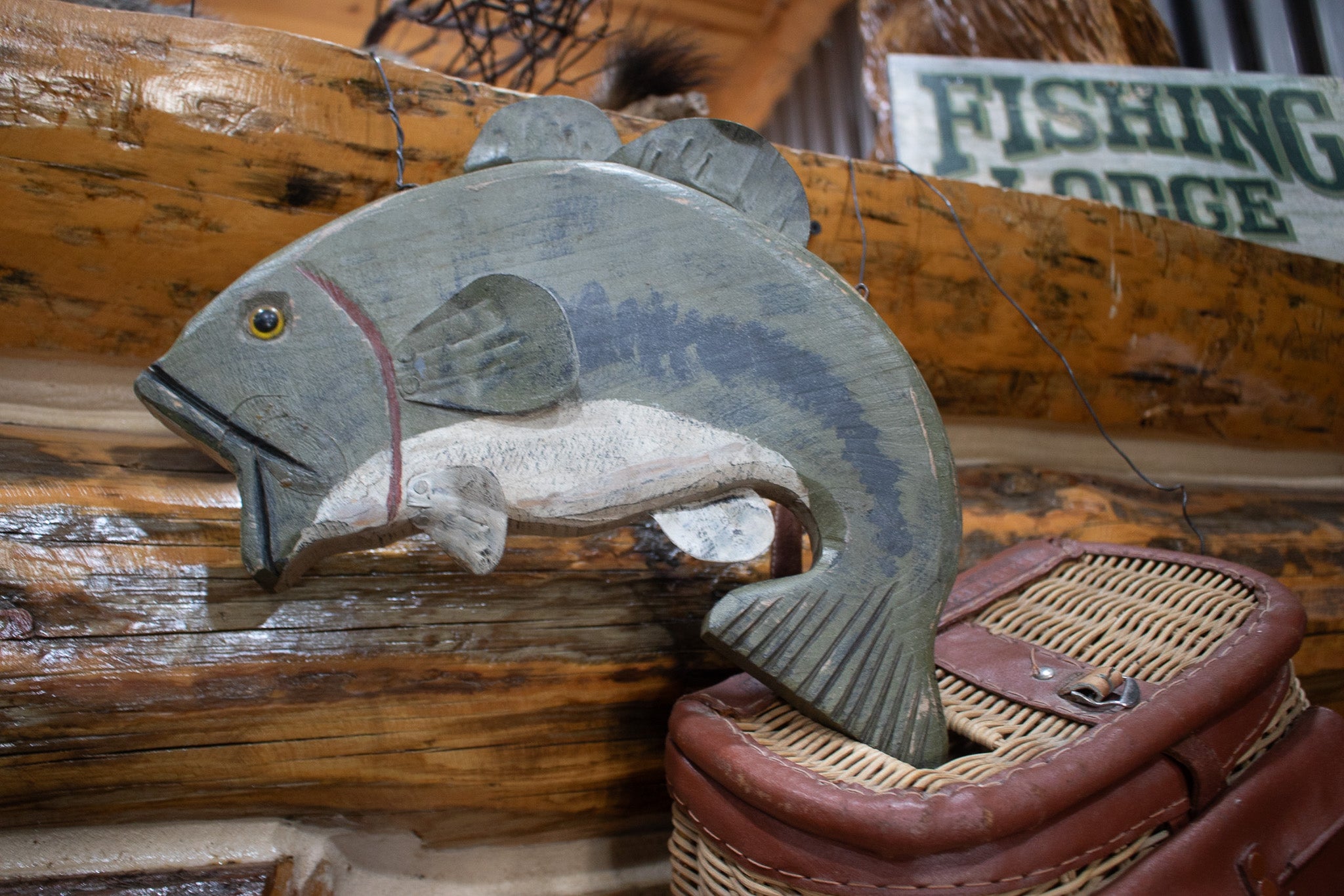 Wood Carved Colorfully Painted Fish with Metal Fin Details