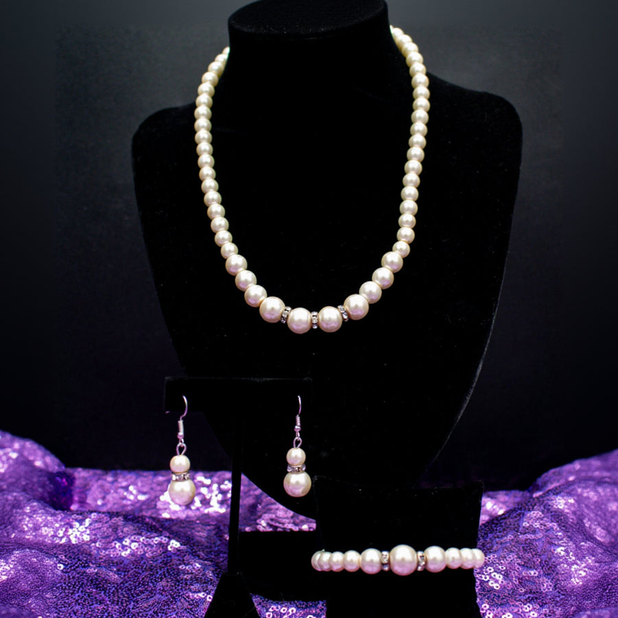 Classic Faux Pearl Style Necklace, Bracelet & Earring 3 Piece Set