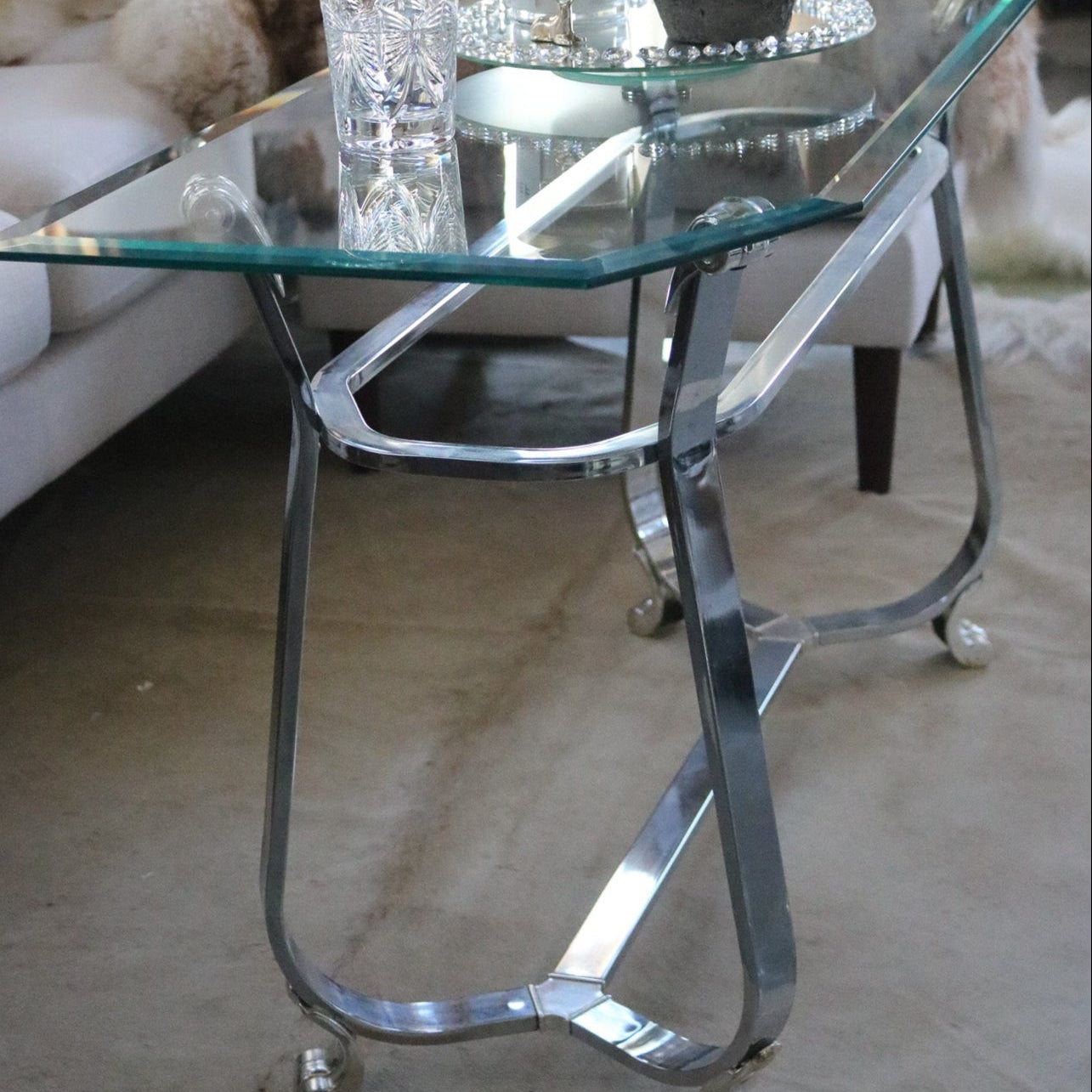 Kreiss Beveled Glass Chrome Body Rectangle End Table