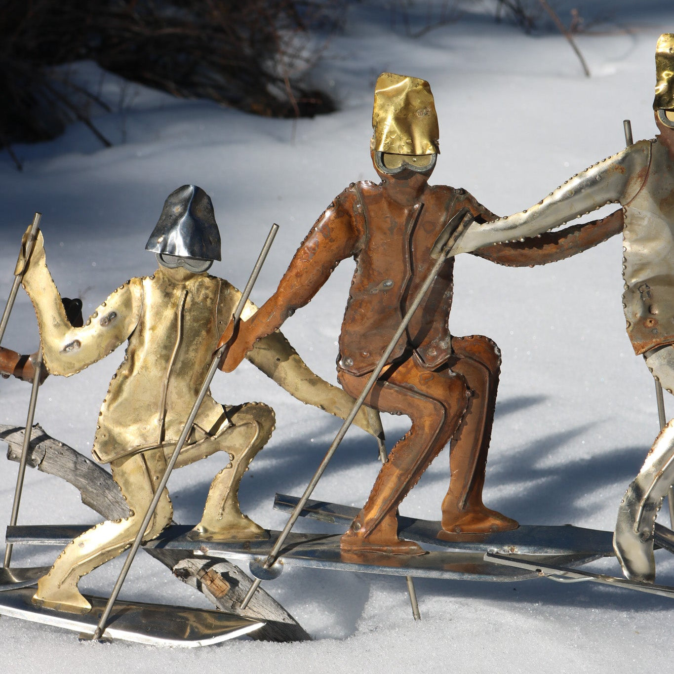 Metal Ski Family Sword & Spike Sculpture