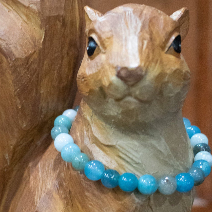 Bright Blue Agate Stone Beaded Stretchy Bracelet