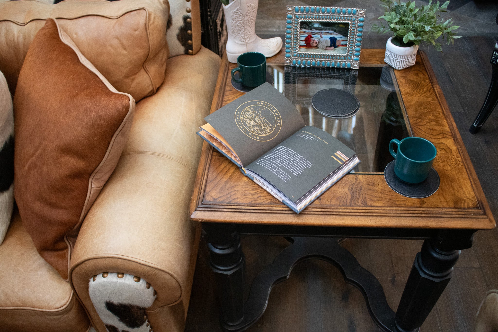 Square Coffee Table Top with Small Glass Inlay