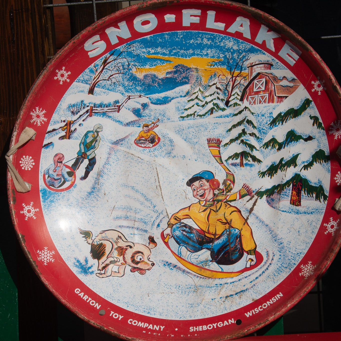 Vintage 1950s Sno-Flake Sled Disc Saucer Metal Garton Toy Sheboygan WI 26"