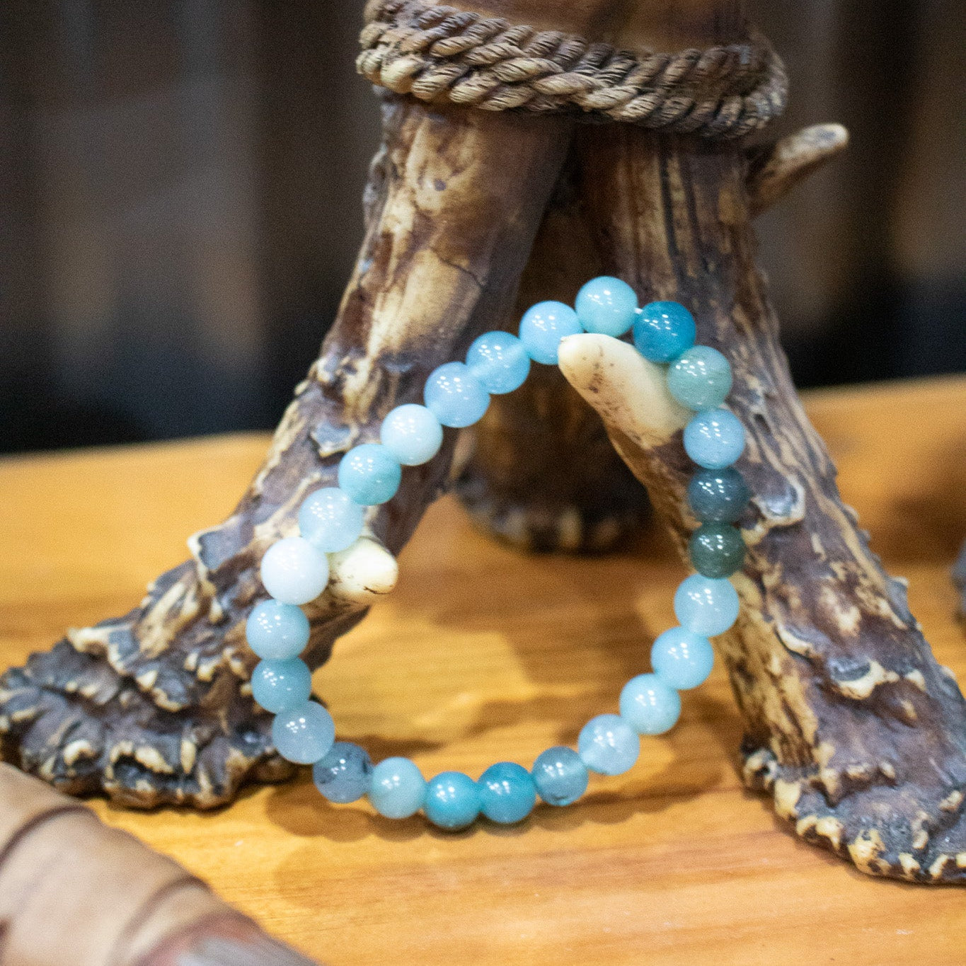 Bright Blue Agate Stone Beaded Stretchy Bracelet