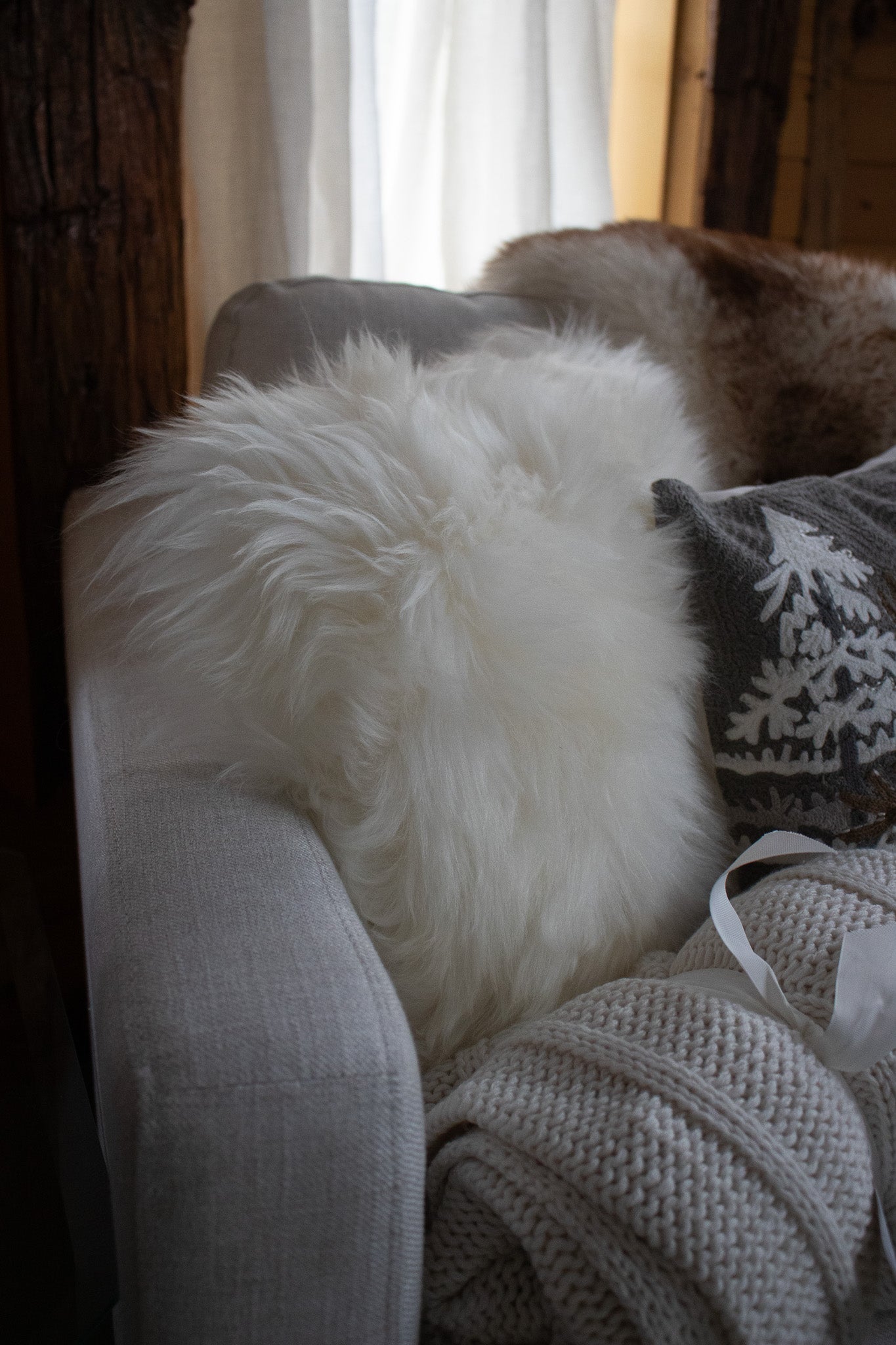 Genuine Sheepskin Single-Sided Throw Pillow with Removable Case