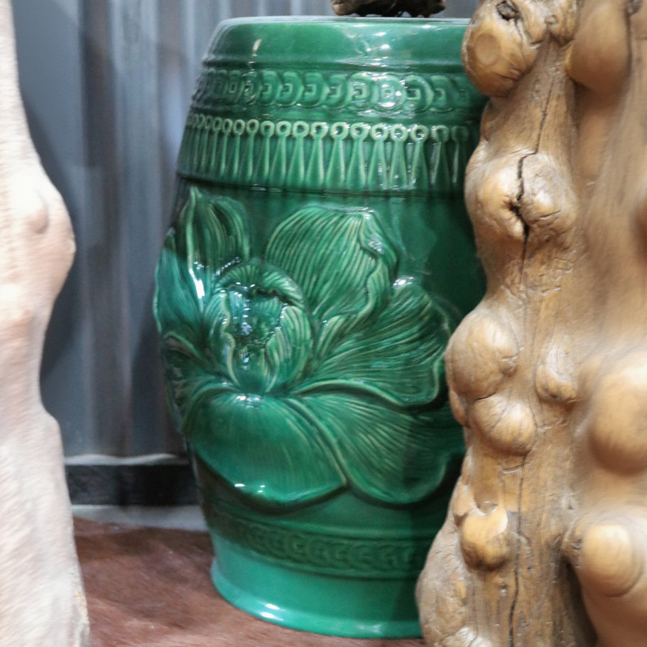 ENILSA Decorative Ceramic Garden Stool Glazed Lion’s Head Side Table
