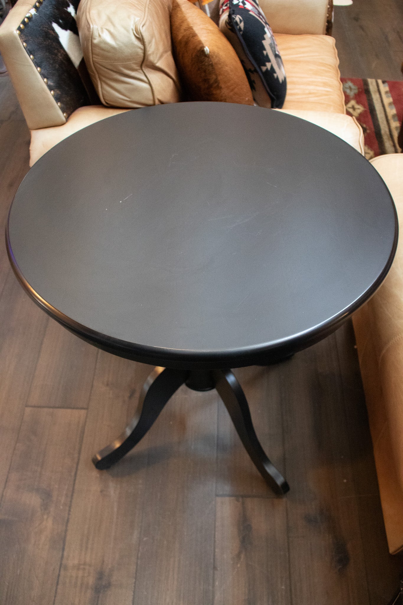 Round Side Table Wood & Black Stained