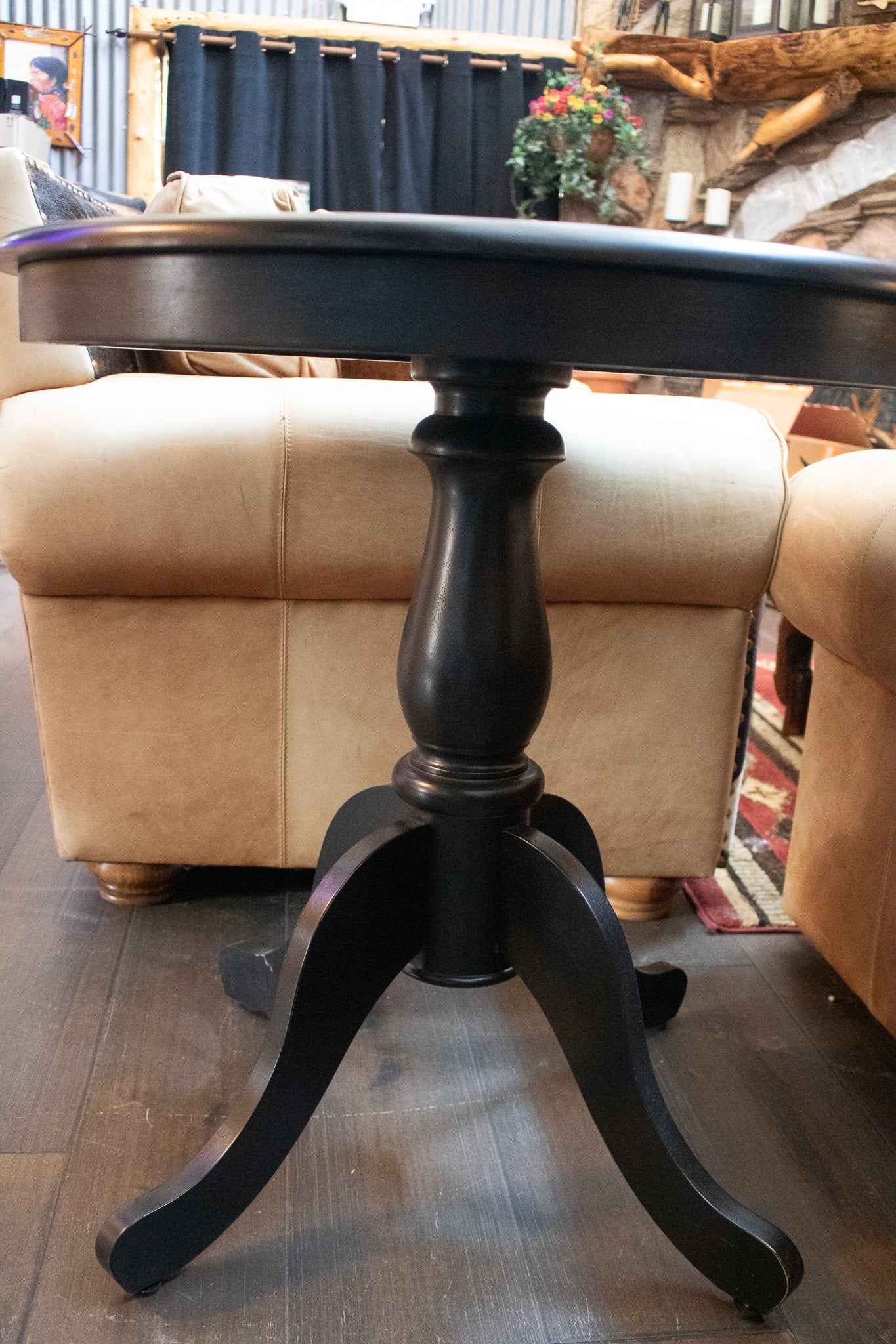 Round Side Table Wood & Black Stained