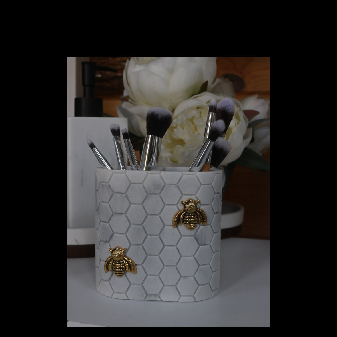 Caro Home - Marble Honeycomb with Gold Bee Accents