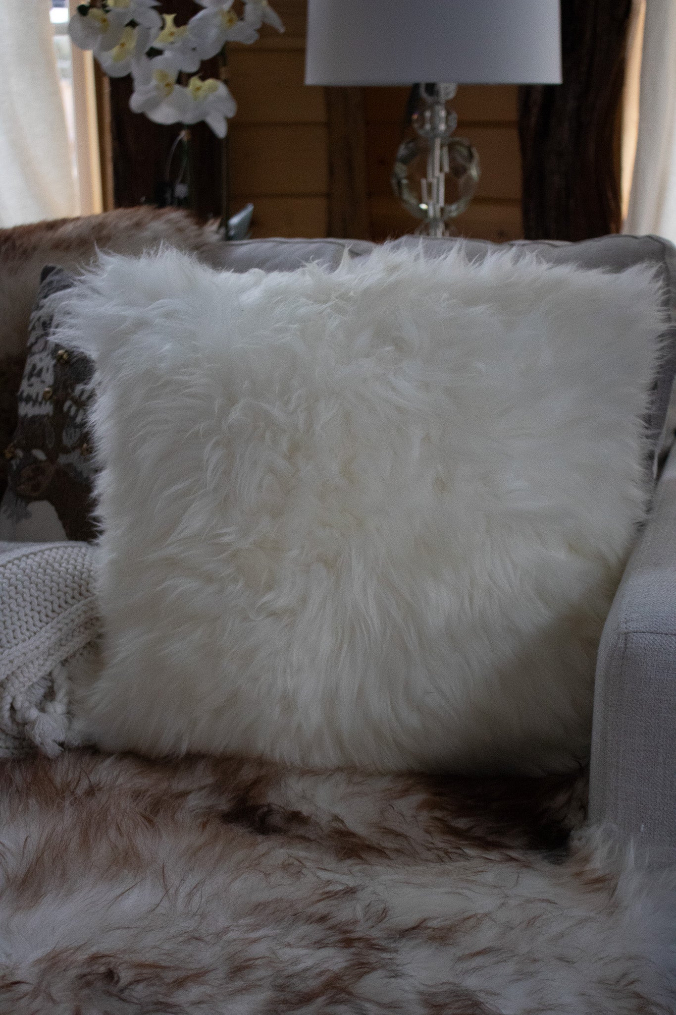 Genuine Sheepskin Single-Sided Throw Pillow with Removable Case