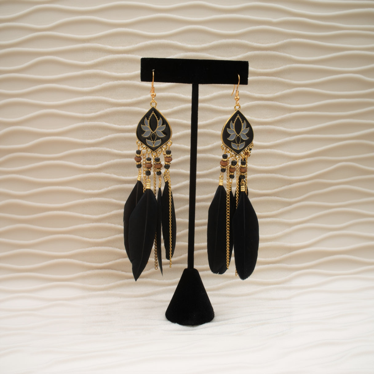 Black Feather Dangle Earrings