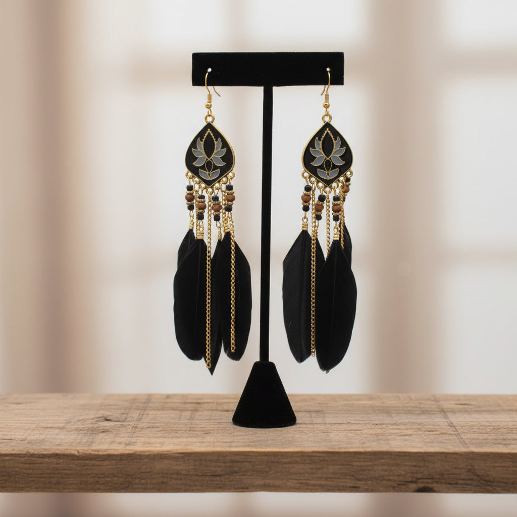 Black Feather Dangle Earrings