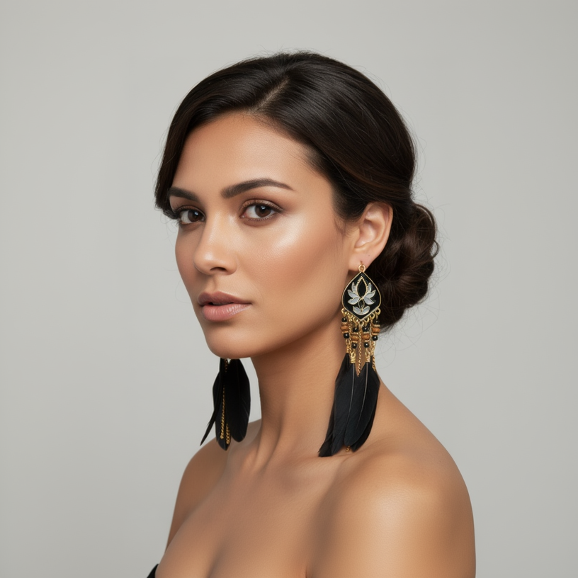 Black Feather Dangle Earrings