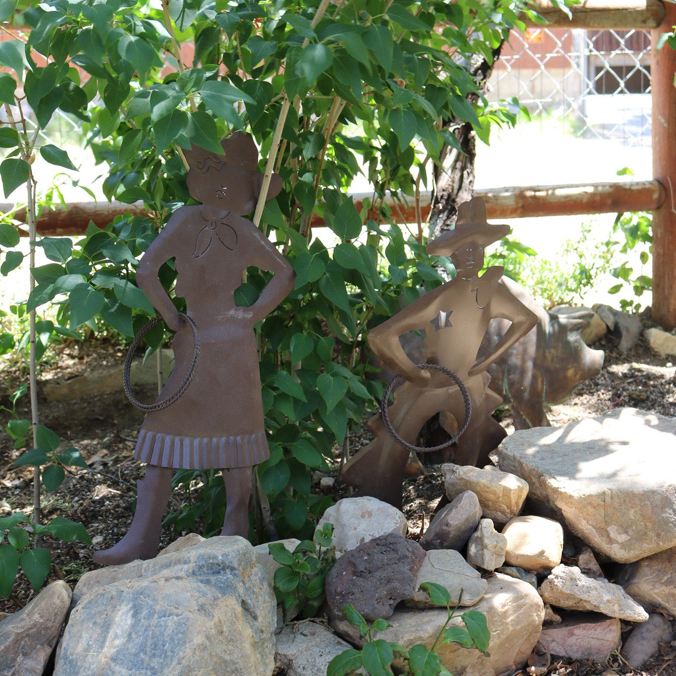 Metal Plasma Cut Cowboy and Cowgirl Pair Garden Yard Decorations Set