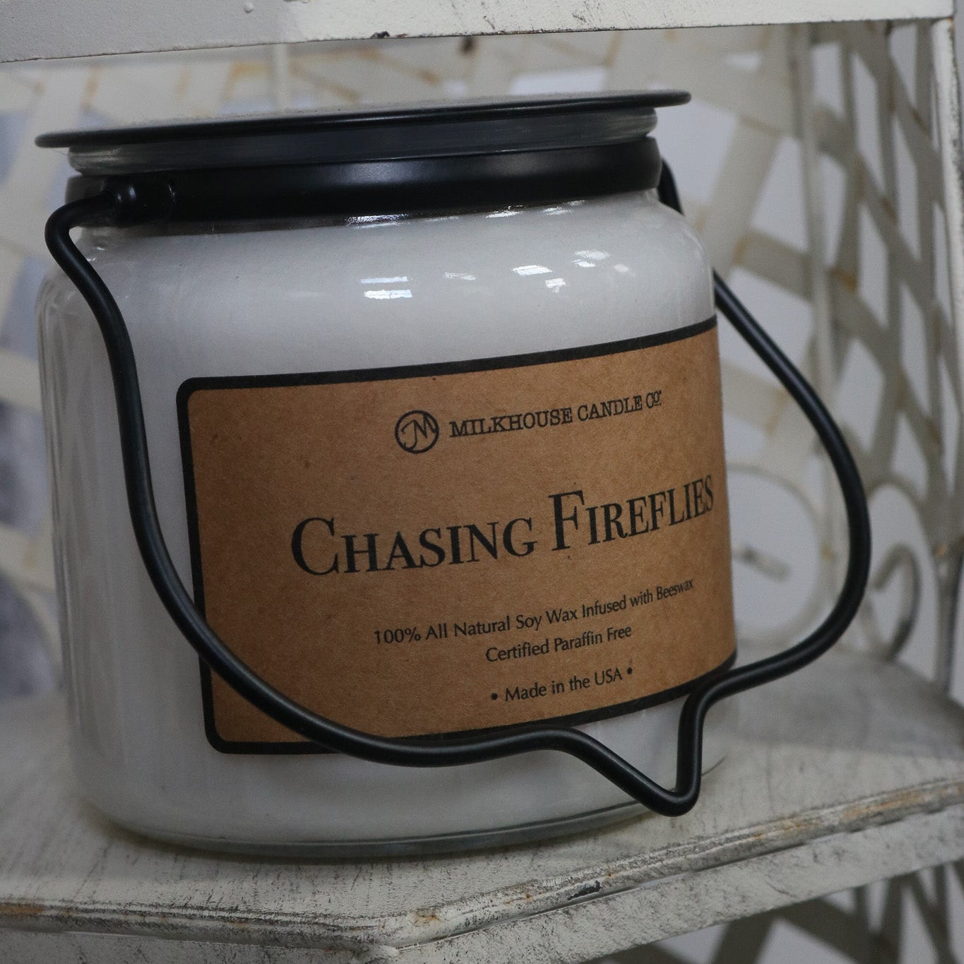 Milkhouse Candle Co Chasing Fireflies Soy Candle 4x4 Glass Jar with Handle Lid New