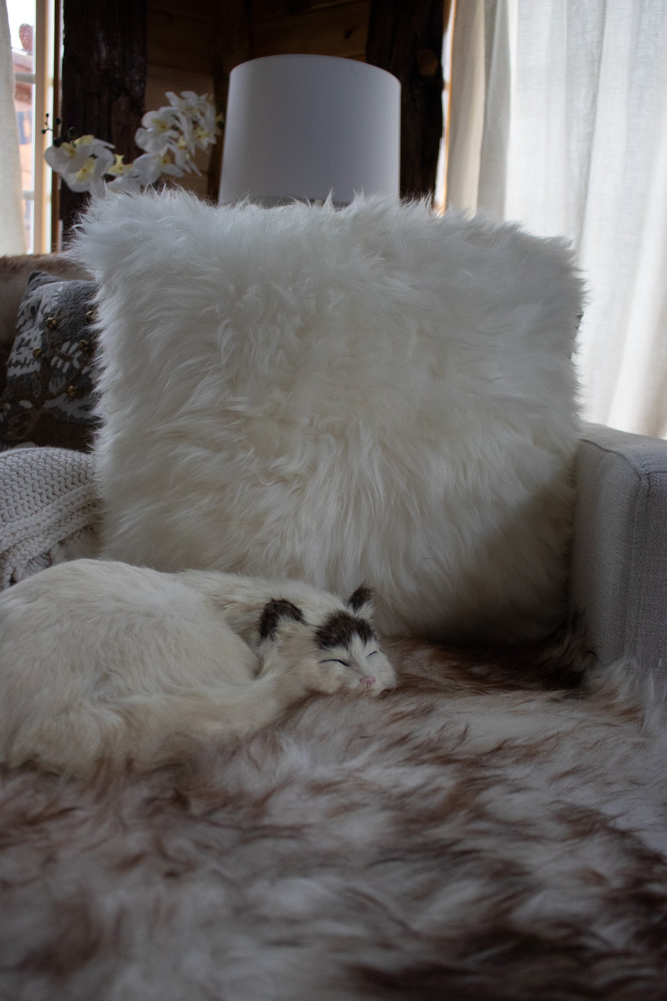 Genuine Sheepskin Single-Sided Throw Pillow with Removable Case