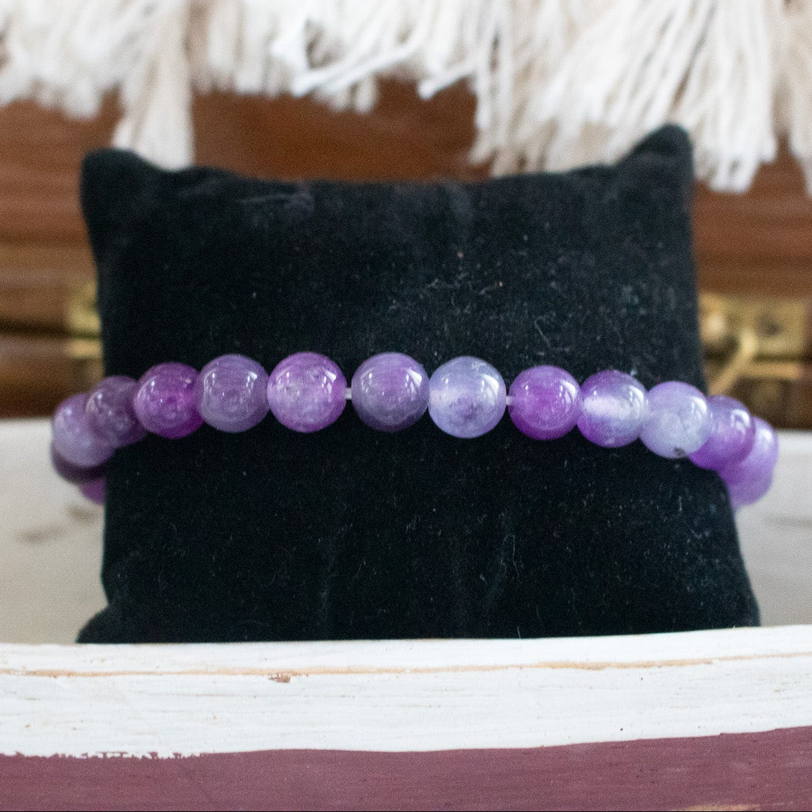 Amethyst Stone Beaded Stretchy Bracelet