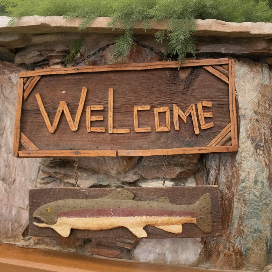 Wooden Fish Wood Welcome Sign