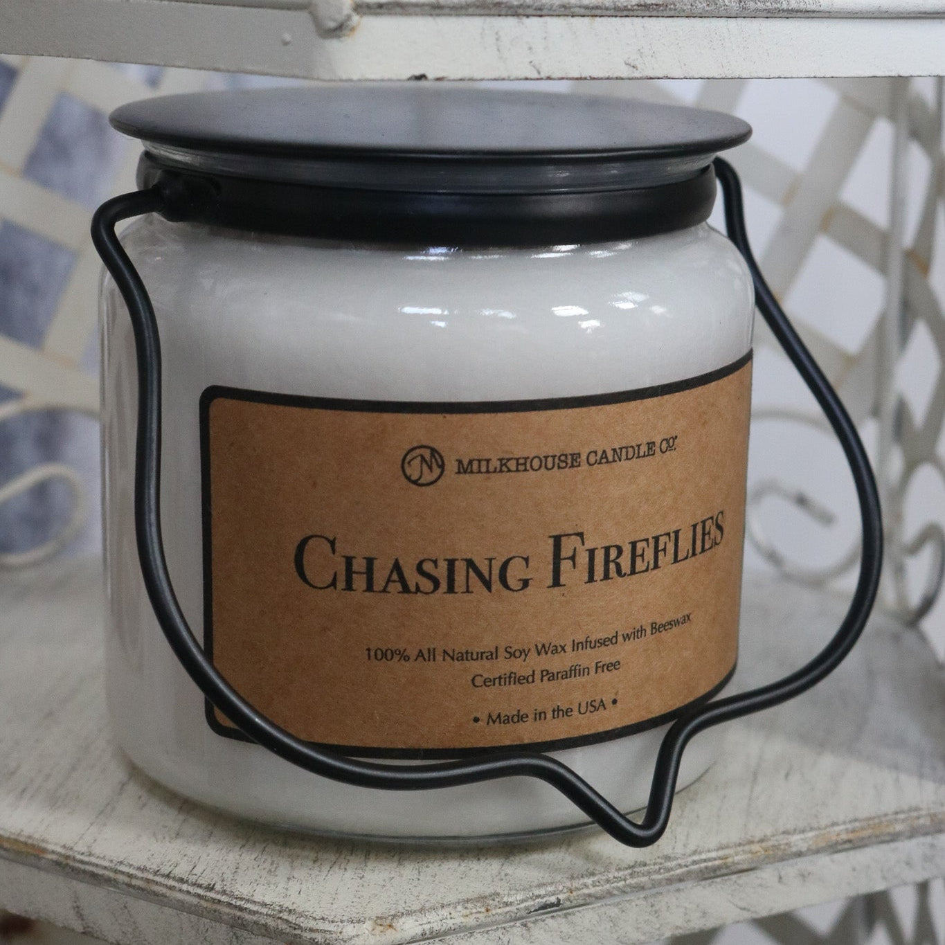 Milkhouse Candle Co Chasing Fireflies Soy Candle 4x4 Glass Jar with Handle Lid New