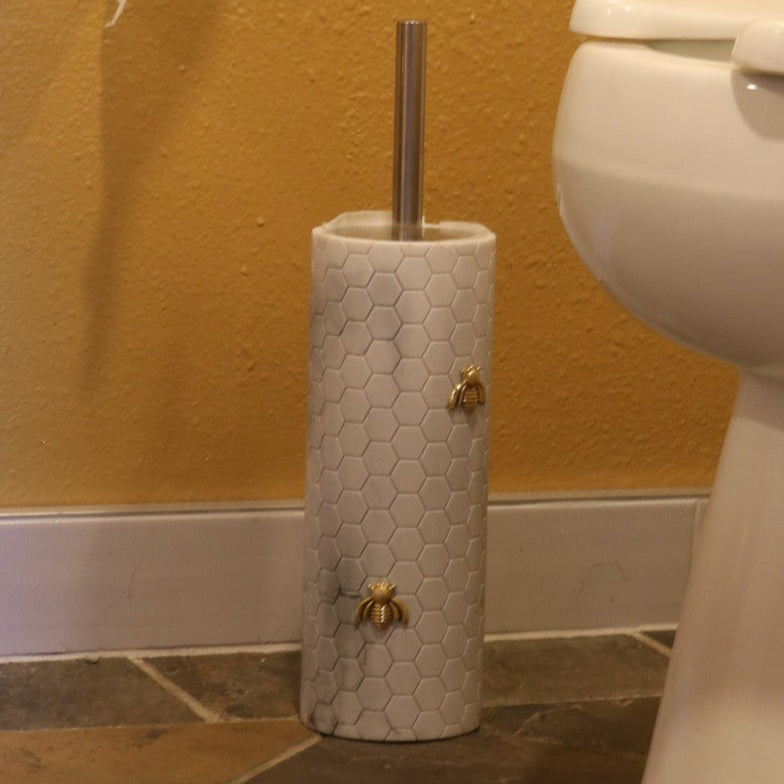 Caro Home Marble Honeycomb with Bee Toilet Brush Set