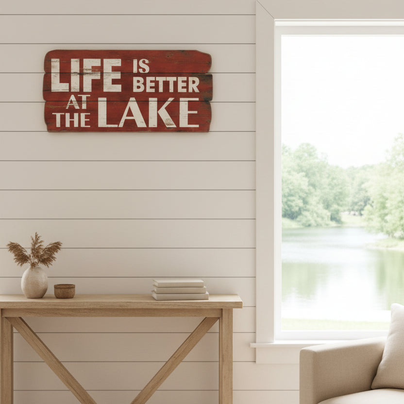 Decorative Rustic Wooden Sign "Life is Better at The Lake" 2' x1' for Lakeside Cabin