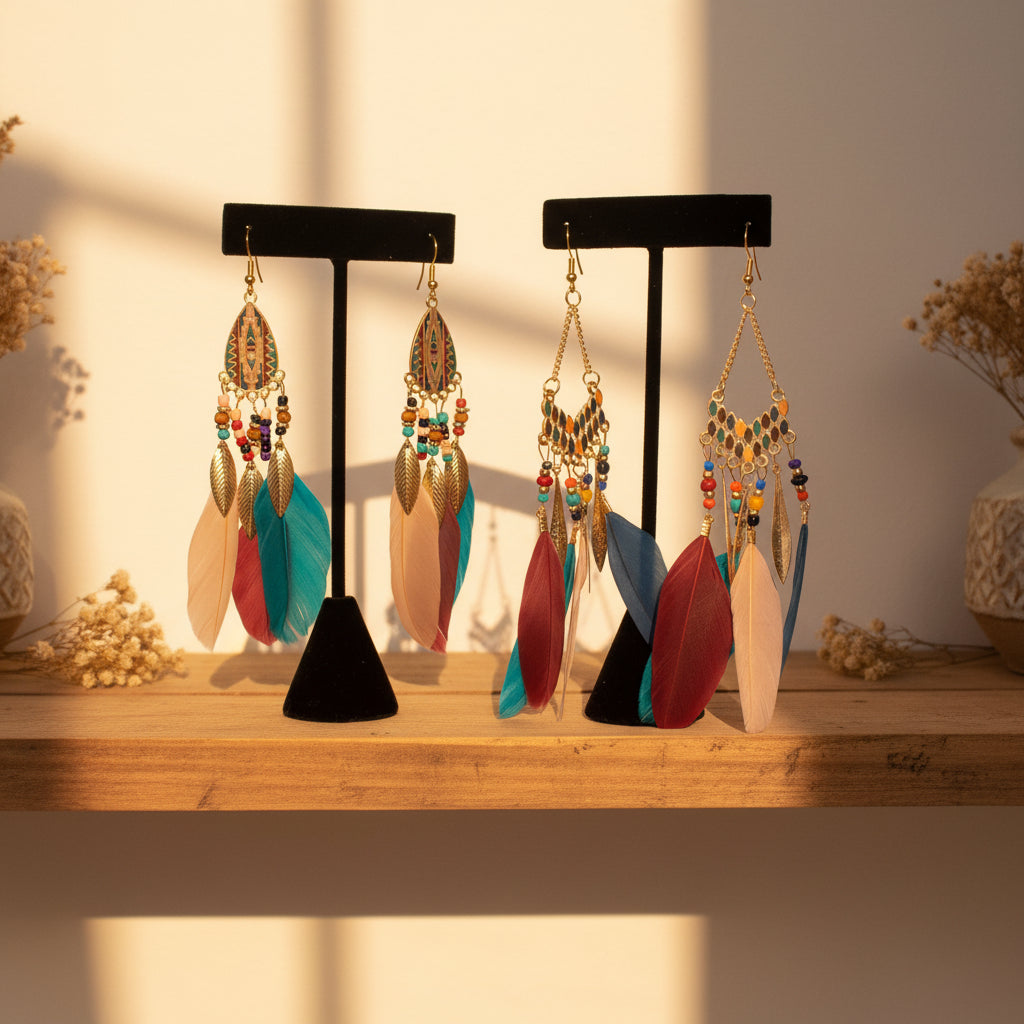 Bohemian Style Feather Dangle Earrings