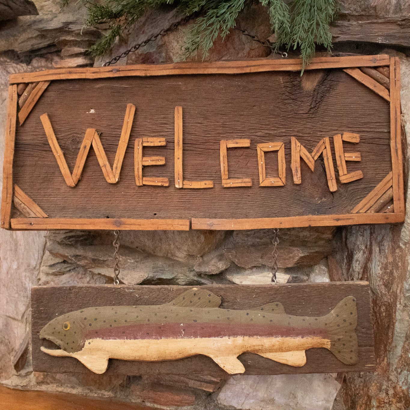 Wooden Fish Wood Welcome Sign