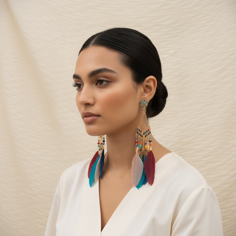 Bohemian Style Feather Dangle Earrings