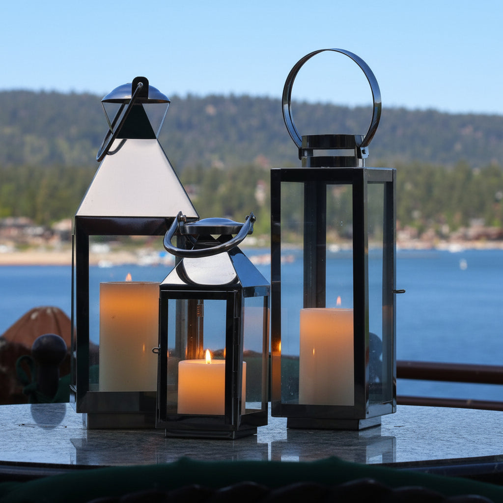 10" Metal Glass Candle Lantern