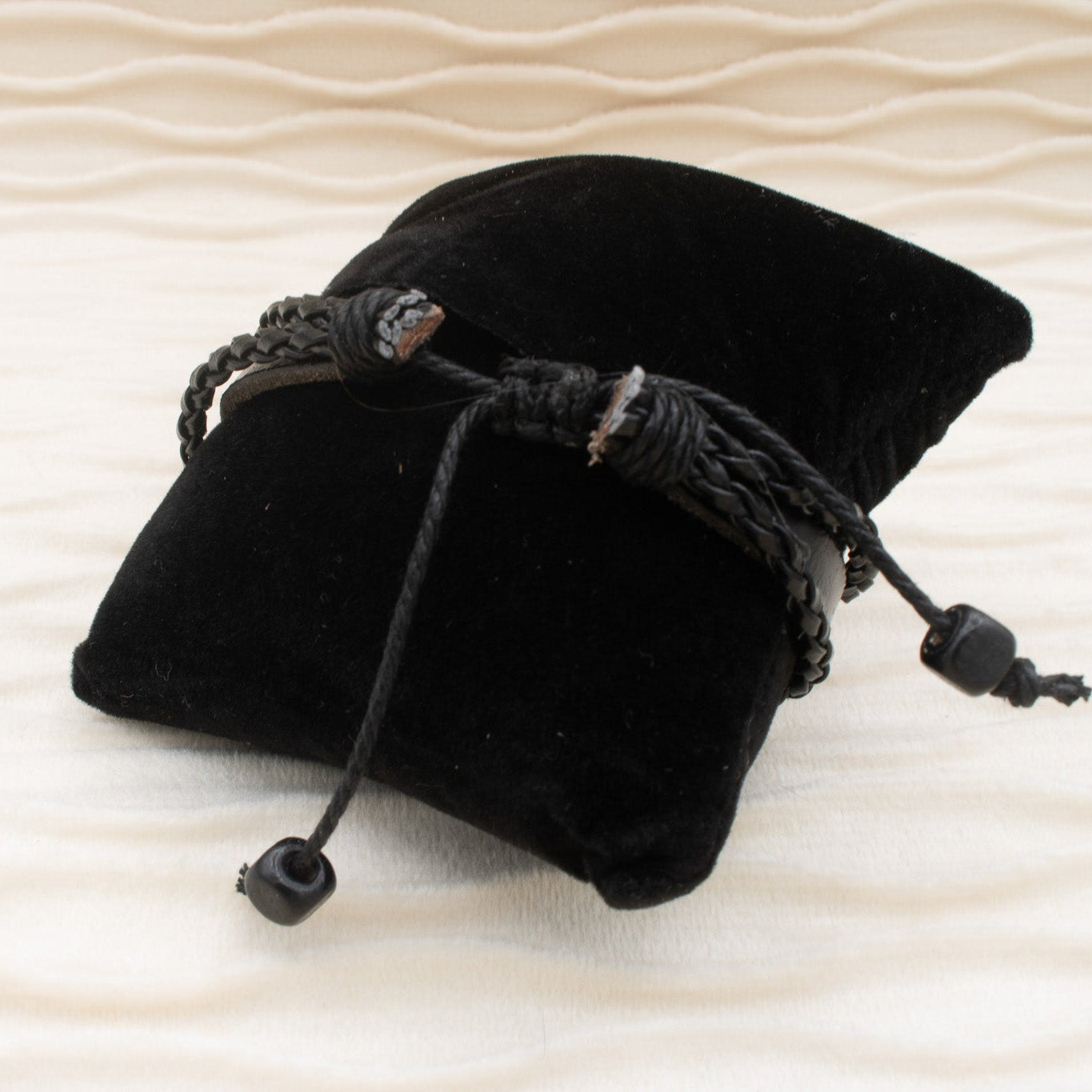 Black Multi Strand Leather Strap with Anchor Charm Bracelet