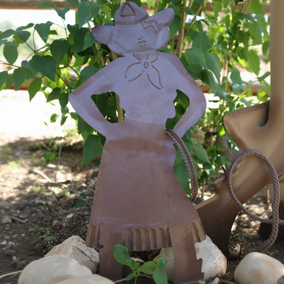 Metal Plasma Cut Cowboy and Cowgirl Pair Garden Yard Decorations Set