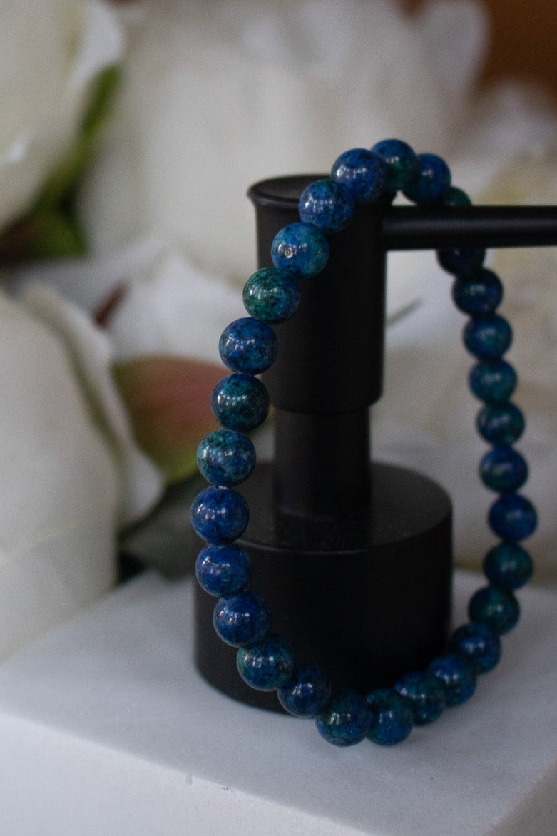 Azurite Stone Beaded Stretchy Bracelet
