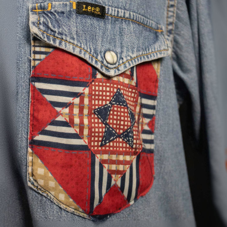 Vintage Lee Hand Styled Custom  Design Denim Button-up Shirt Size Small