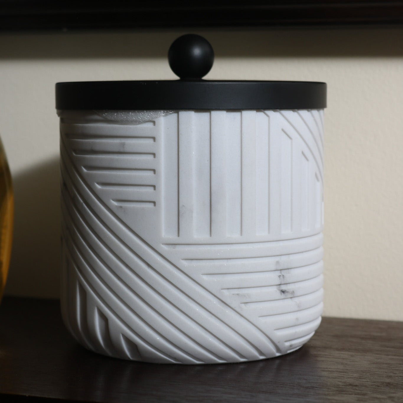 The Natural Project Brand Marble Q-Tip Dispenser Apothecary Jar