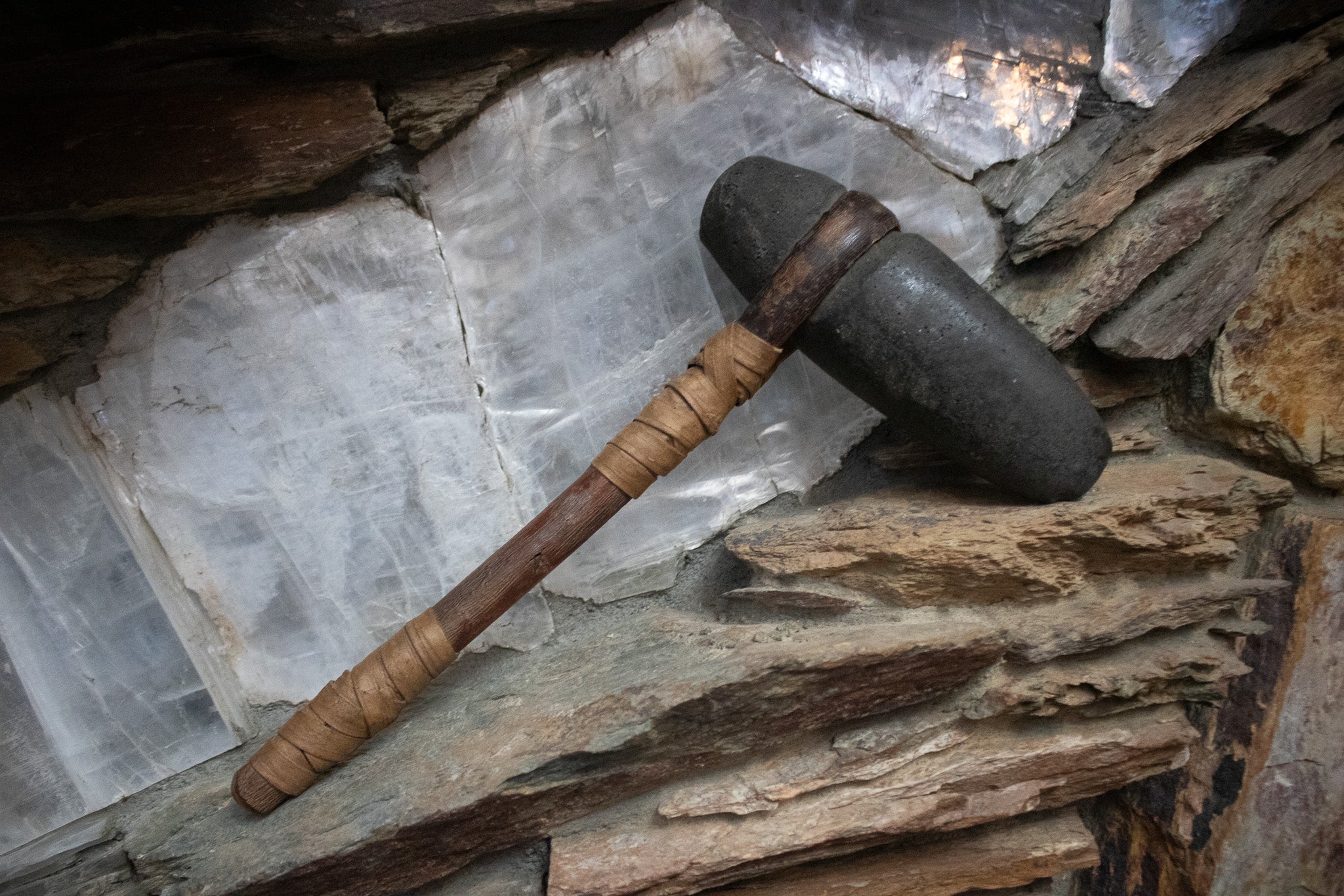 Antique Primitive Wooden 19th Century Stone Mallet Hammer